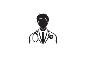 Fototapeta premium simple and subtle doctor vector silhouette black and white, set against a white background. 