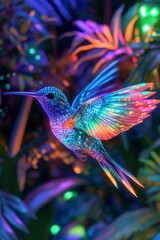 Obraz premium Magical hummingbird in mid-flight with vibrant colors and sparkling wing trails