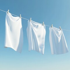 White sheets drying on clothesline, sunny day, clear sky, laundry day