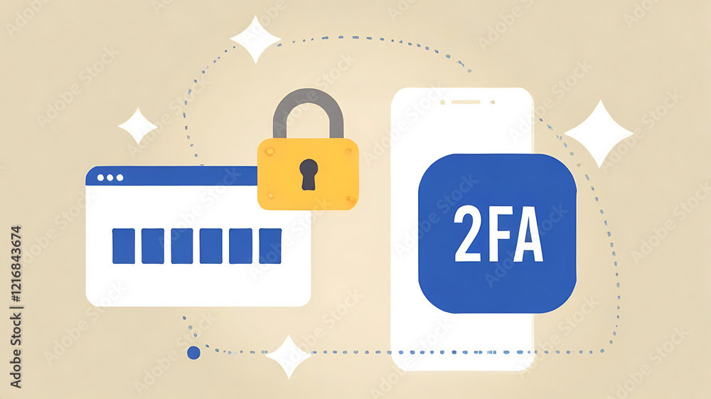 Poster two-factor authentication (2fa) security illustration: secure login process, online security, authen