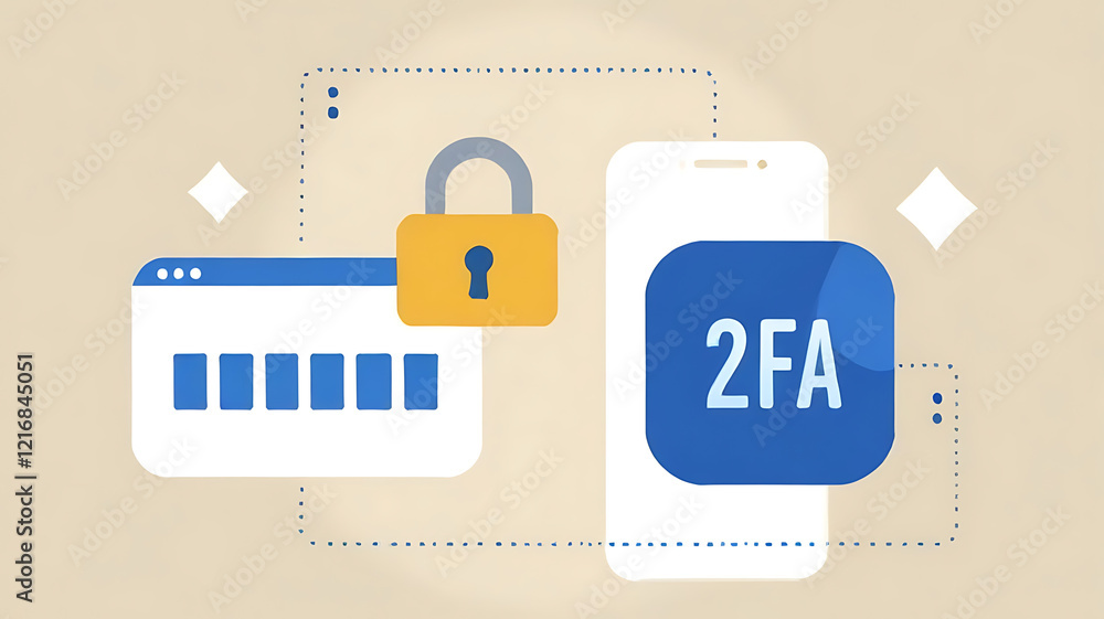 Poster two-factor authentication (2fa) security illustration: secure login process, online security, authen