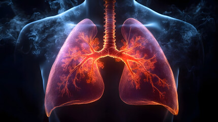 Woman mesothelioma glowing depiction of lungs showing cancerous growth in the pleura