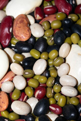 A Close Up of Dried Mixed Beans and Pulses on a White Background