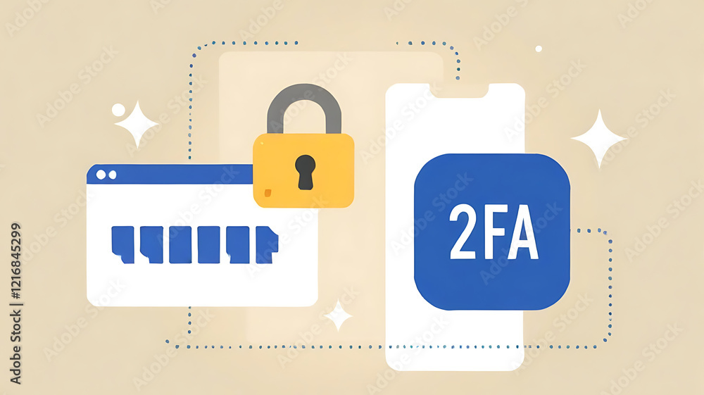 Poster two-factor authentication (2fa) security illustration: secure login process, online security, authen