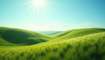 Obraz premium Serene Green Hills: A Sunlit Landscape in Pastoral Style
