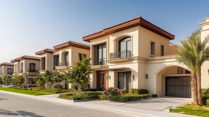 Fototapeta premium Opulent abode boasts a robust concrete facade adorned with warm wooden accents, creating an alluring blend of modernism and rustic charm. The spacious interior exudes comfort and style