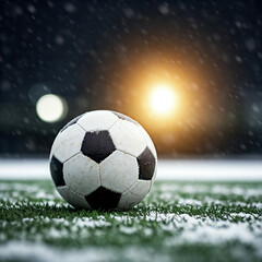 Fototapeta premium Fußball auf verschneitem Fußballplatz