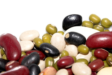 A Close Up of Dried Mixed Beans and Pulses on a White Background