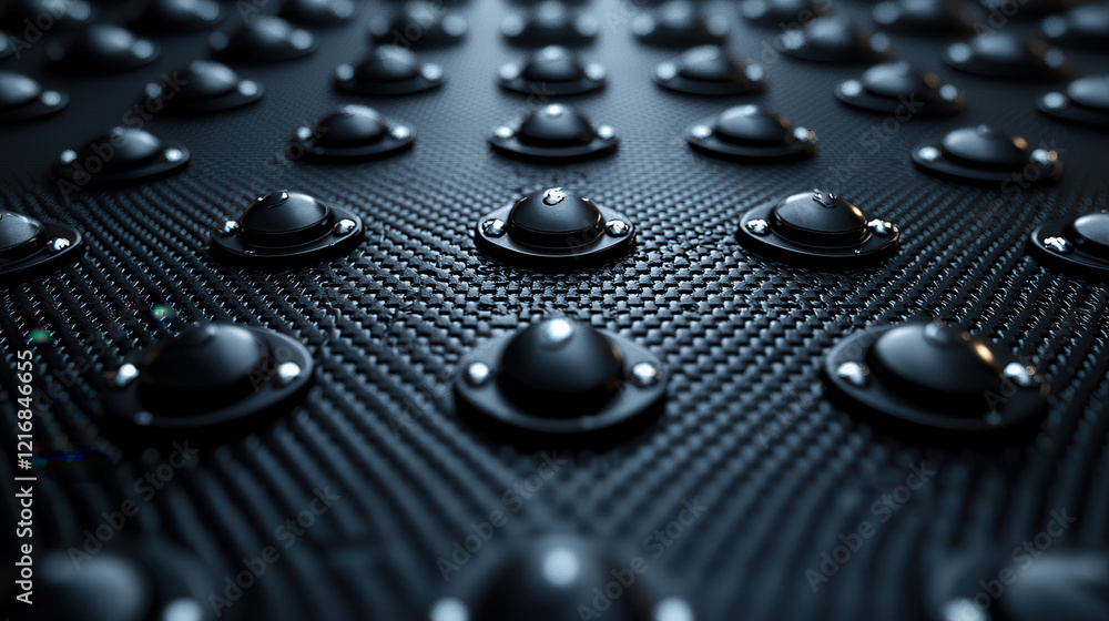 Poster 3d pastel close-up view of textured black surface featuring round elements that reflect light in an 