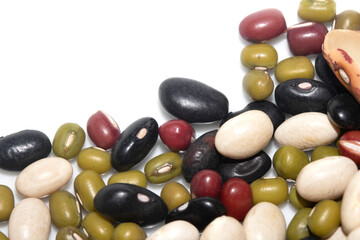 A Close Up of Dried Mixed Beans and Pulses on a White Background