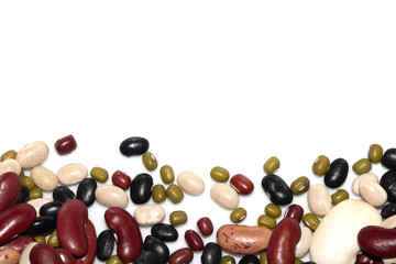 A Close Up of Dried Mixed Beans and Pulses on a White Background