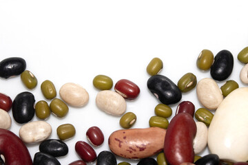 A Close Up of Dried Mixed Beans and Pulses on a White Background