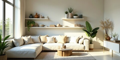 Serene Living Room Interior Design with Minimalist Decor and Ample Natural Light