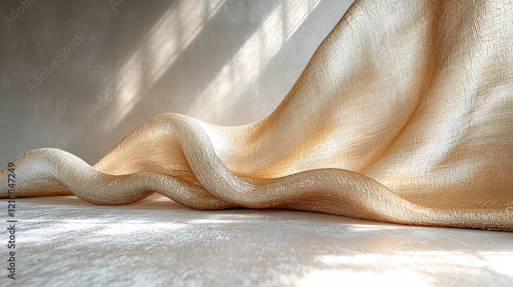 Poster 3d pastel elegant draped fabric with soft folds and natural light creating artistic shadows on a tex