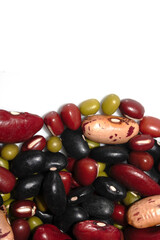 A Close Up of Dried Mixed Beans and Pulses on a White Background