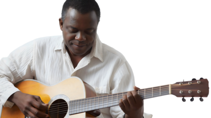 Joyful African Musician Playing Acoustic Guitar in Natural Light Portrait