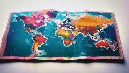Illustration of a Colored map of worldmap, earth, vector, america, asia, africa, globe, australia, us, white, global, background, land, isolated, travel, business, country, graphic, continent, illustr