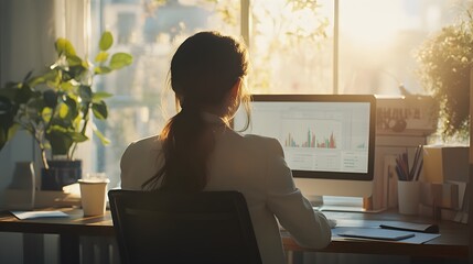 woman working from home at desk with computer