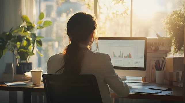 woman working from home at desk with computer