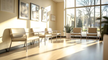 sunny waiting room with modern chairs and artwork