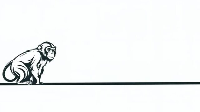 Video Monkey Silhouette Line Art Illustration with Minimalist Design 