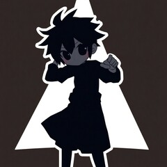 Expressive silhouetted figure, Isekai anime cartoon sticker style, bright backlighting, high contrast, matte finish, square sticker shape