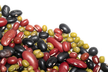 A Close Up of Dried Mixed Beans and Pulses on a White Background
