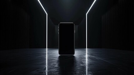 Phone in the center of a pitch-black environment, with white LED highlights