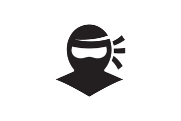 simple and subtle vector silhouette of ninja in black and white, set against a white background. 