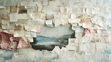 Old photos harmonize among many pieces of vintage papers, nostalgic wallpaper