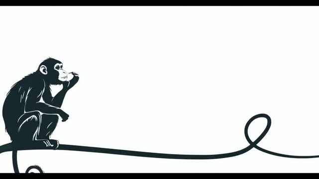 Video Monkey Silhouette Line Art Illustration with Minimalist Design 
