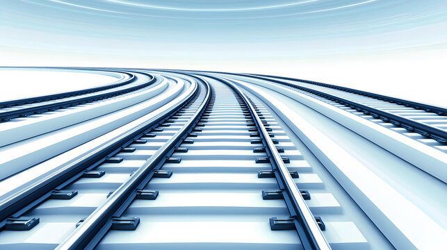 A serene image of curved railway tracks leading into a bright horizon, embodying the essence of travel and exploration
