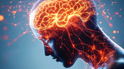 Person epilepsy glowing depiction of the brain showing abnormal electrical activity leading to seizures