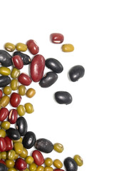 A Close Up of Dried Mixed Beans and Pulses on a White Background