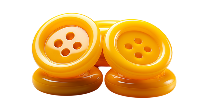 Shiny Yellow Buttons Close-Up, Glossy Fashion Accessory for Sewing and Apparel Design Backgrounds, transparent background.