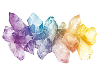 Semi-transparent crystal geometric shapes in pastel hues creating a modern abstract design with light refraction