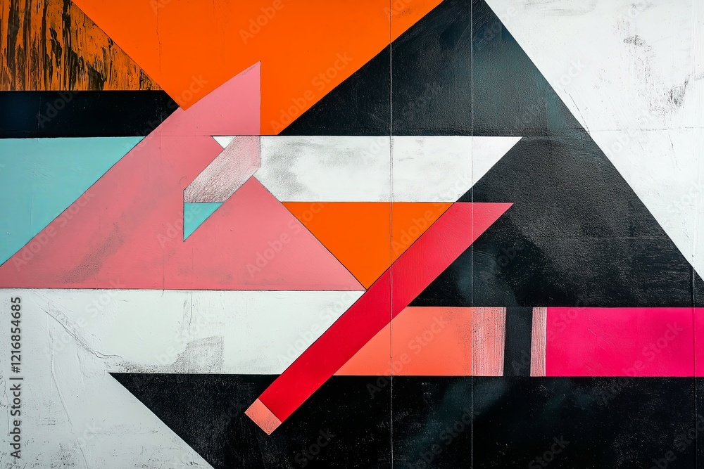 Poster A composition featuring sharp angles, overlapping shapes, and contrasting colors.