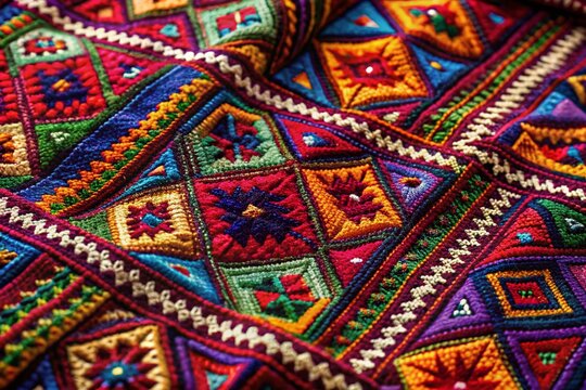 Authentic Balochi Embroidery: Repeating Diamond & Zigzag Pattern on Textile