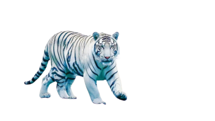 Set of A white tiger prowling through a dense forest, its powerful muscles rippling....
