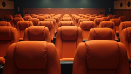 Fototapeta premium Empty Orange Theater Seating Arrangement