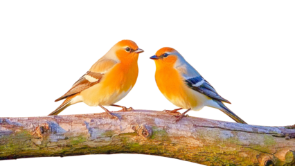 Set of Two birds perched on a tree branch, enjoying the morning sunlight on transparent png....