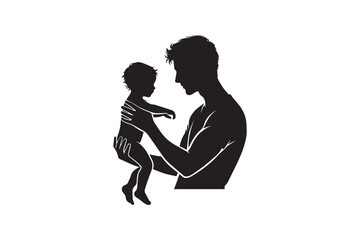 simple and subtle vector silhouette of a child with his close person in black and white, set against a white background. 