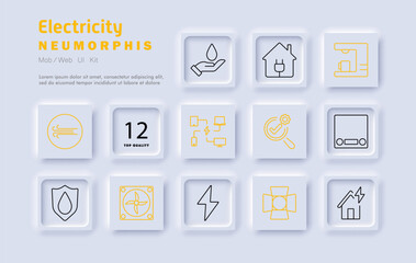 Electricity set icon. Power distribution, energy efficiency, smart home, renewable sources, industrial automation, electric grid, monitoring, protection, sustainability, innovation