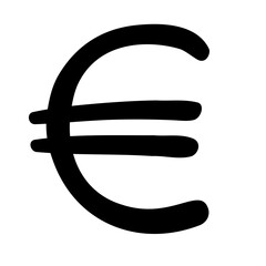Vector illustration of Euro currency symbol in doodle style. Economy, financial element.