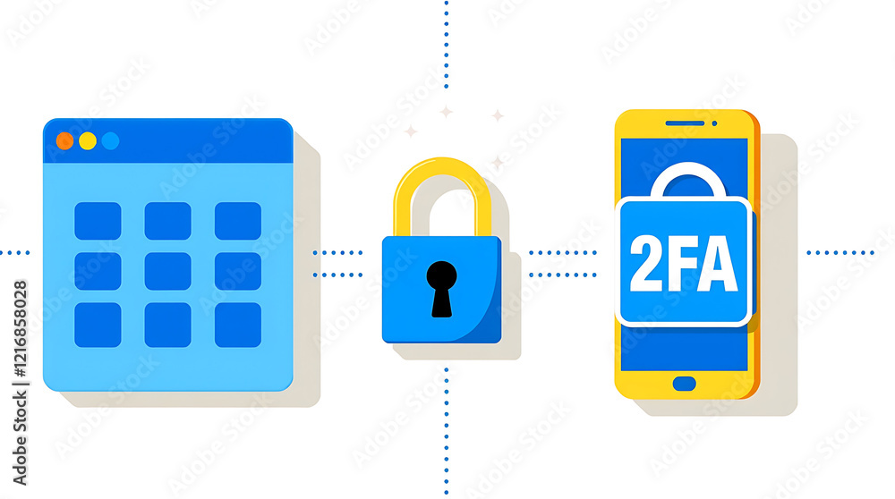 Poster two-factor authentication (2fa) security illustration: secure login process, online security, authen