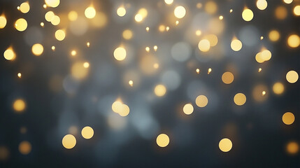 Abstract blurred background with yellow bokeh lights on dark backdrop creating a dreamy effect