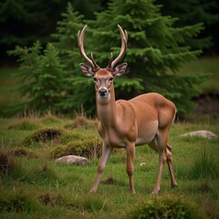 Fototapeta premium Deer amidst woodland scenery wildlife photography