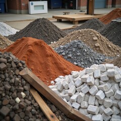 Sorted urban mining pile showcases sustainable material recycling for reuse in eco-friendly architecture and city development