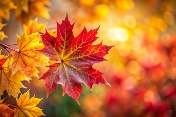 Fototapeta premium Autumn Maple Leaves, Vibrant Red and Gold Foliage, Copy Space, Nature Photography
