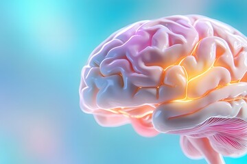 A close-up of the human brain, with golden light emanating from it and glowing neural connections representing mental clarity and focus. The background is blur